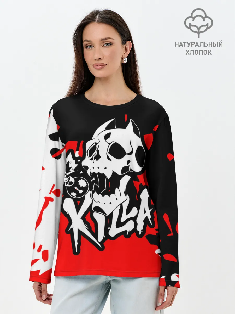 Лонгслив женский. Хлопок / KILLA красные брызги