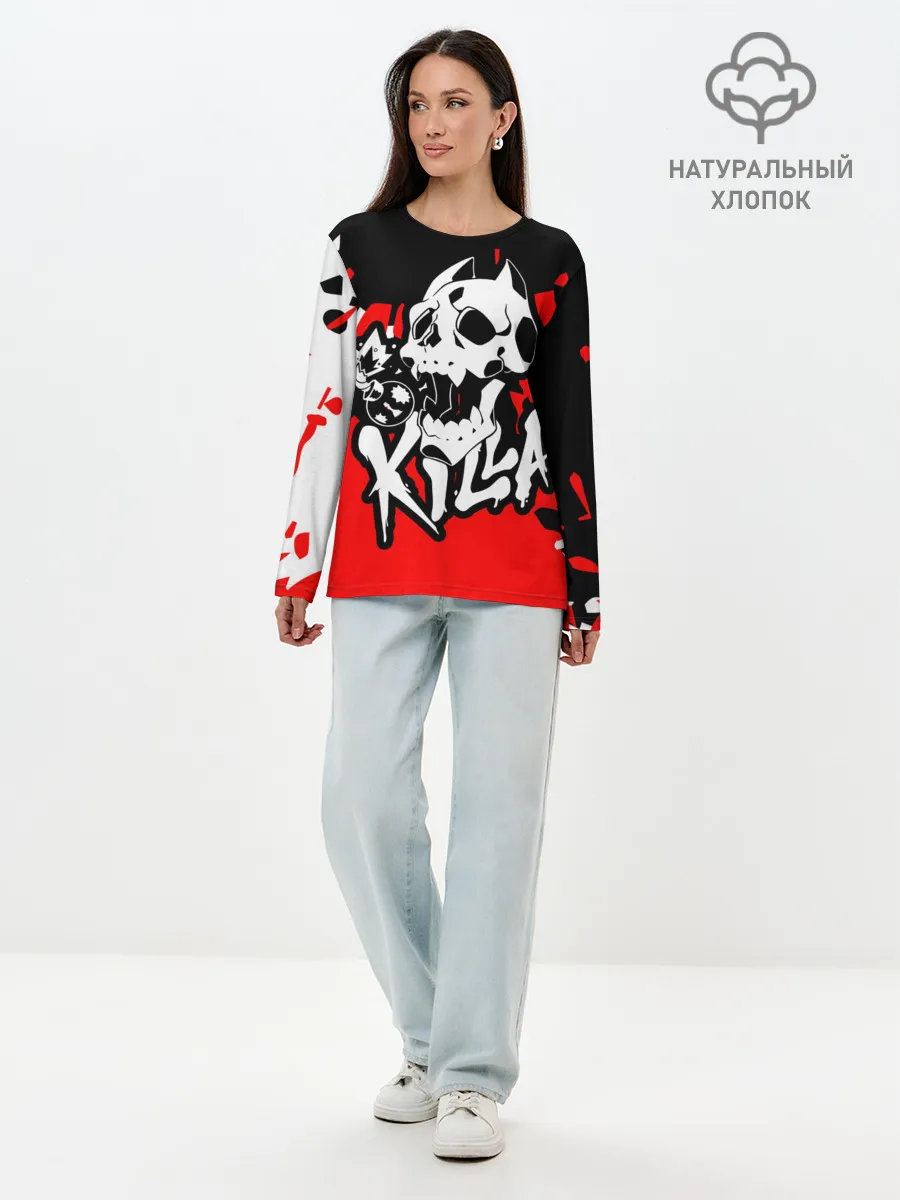 Лонгслив женский. Хлопок / KILLA красные брызги