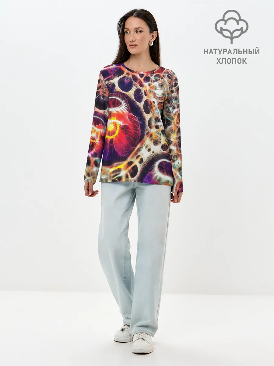 Лонгслив женский. Хлопок / Абстракция / Психоделика