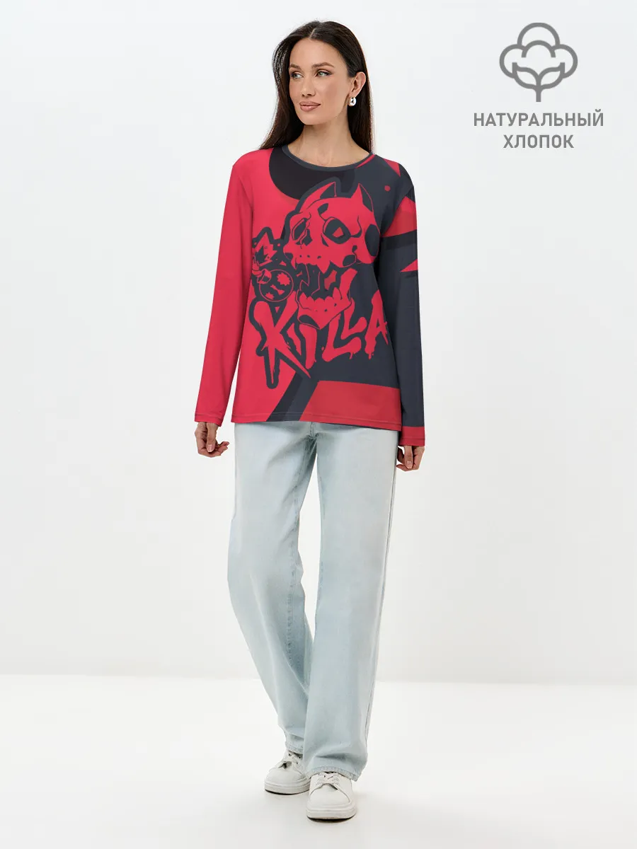 Лонгслив женский. Хлопок / KILLA красная