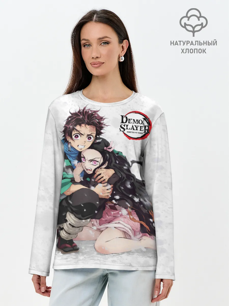 Лонгслив женский. Хлопок / Клинок, рассекающий демонов