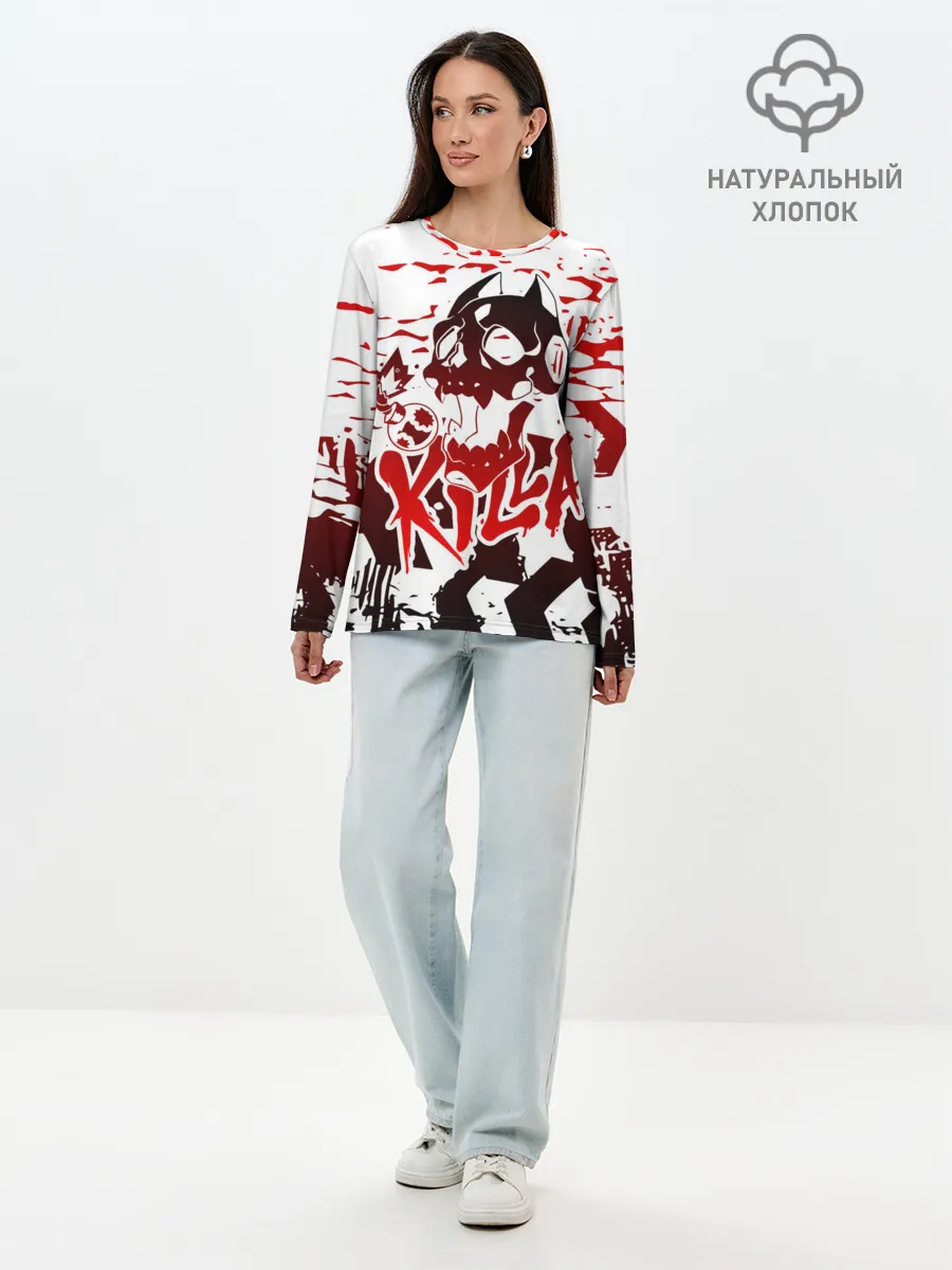 Лонгслив женский. Хлопок / KILLA красные следы