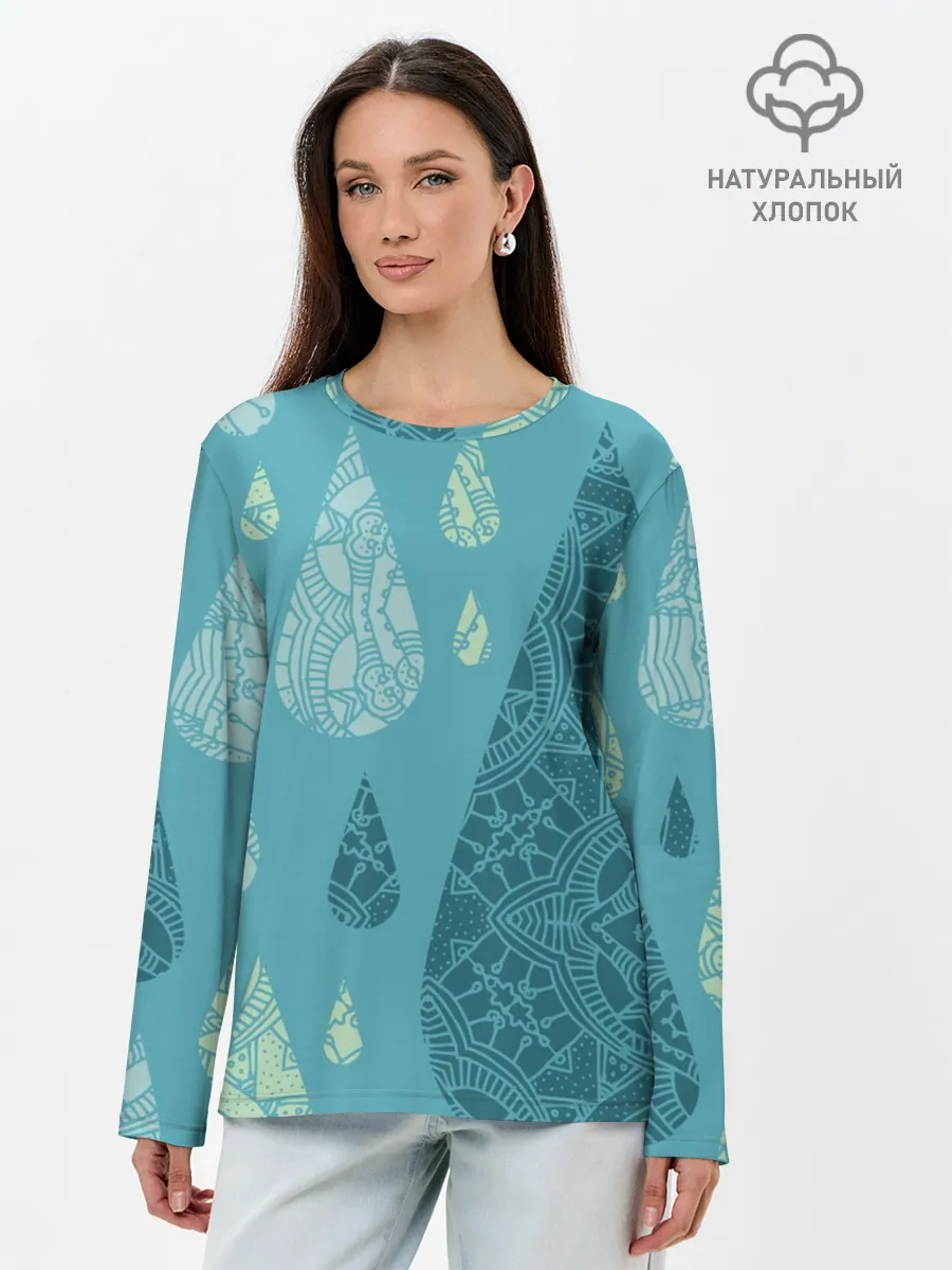 Лонгслив женский. Хлопок / Лесной узор