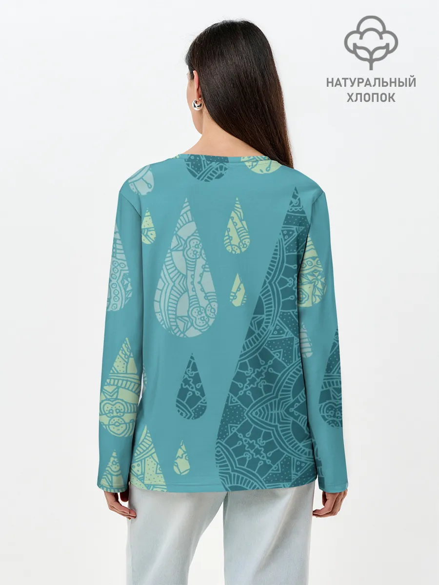 Лонгслив женский. Хлопок / Лесной узор