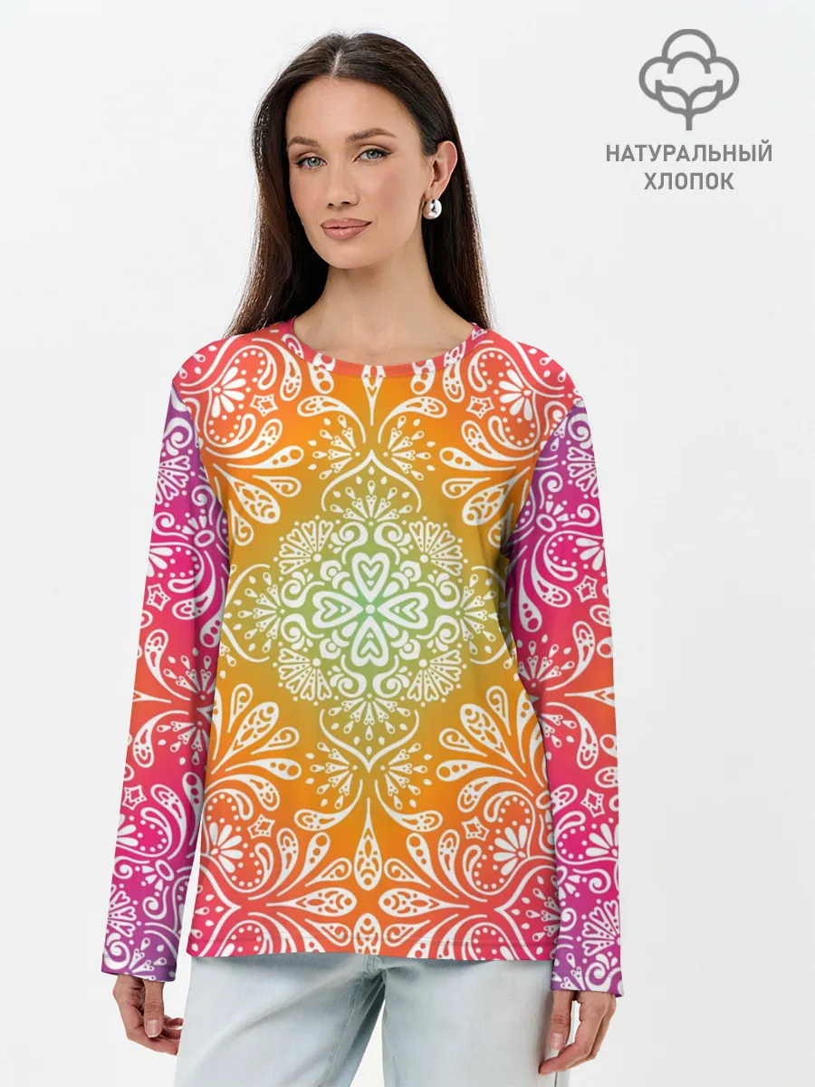 Лонгслив женский. Хлопок / Цветочный узор