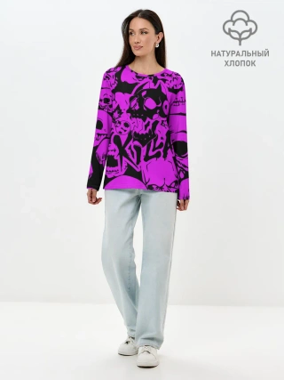 Лонгслив женский. Хлопок / KILLA фиолетовые черепа