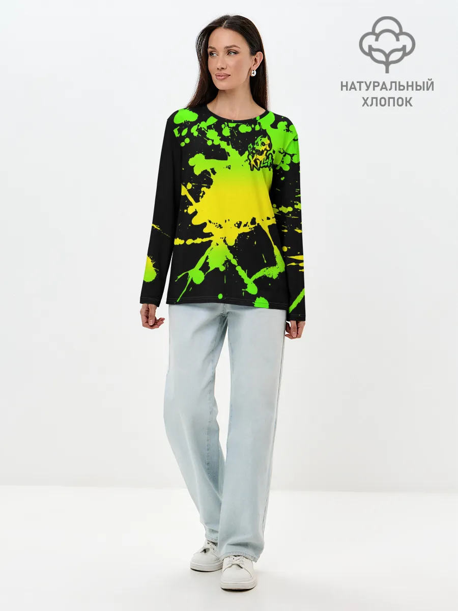 Лонгслив женский. Хлопок / KILLA зеленые брызги