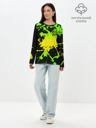 Лонгслив женский. Хлопок / KILLA зеленые брызги