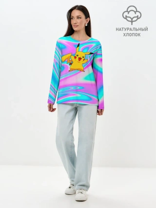 Лонгслив женский. Хлопок / Пикачу