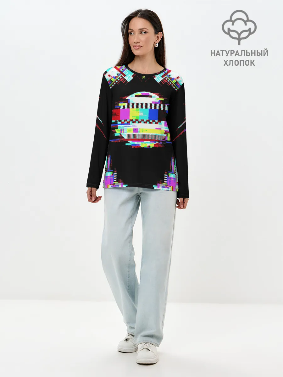 Лонгслив женский. Хлопок / Glitch VHS