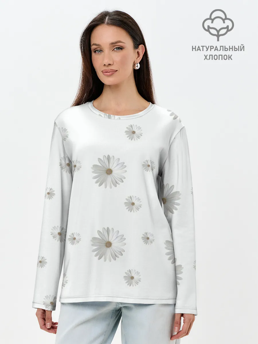 Лонгслив женский. Хлопок / Ромашки