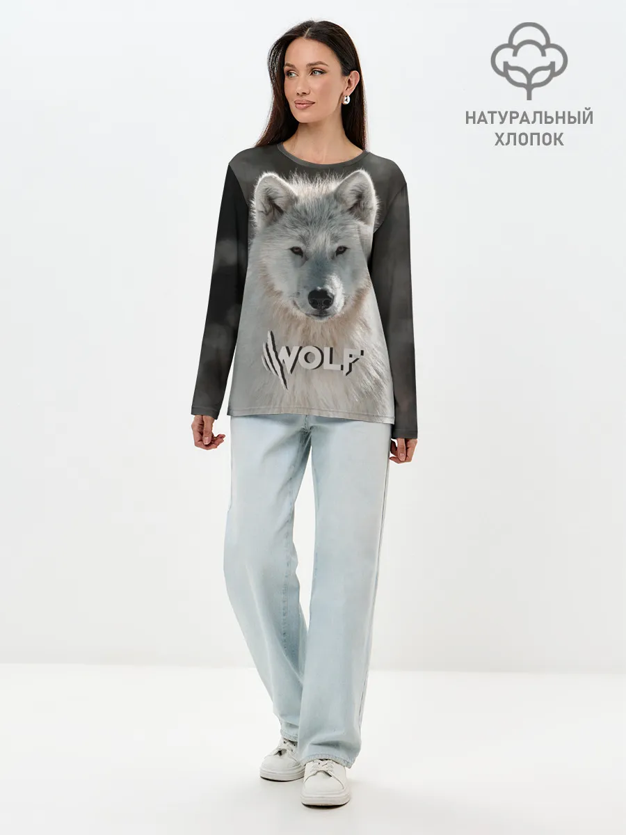Лонгслив женский. Хлопок / Волк