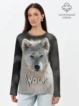 Лонгслив женский. Хлопок / Волк