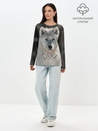 Лонгслив женский. Хлопок / Волк