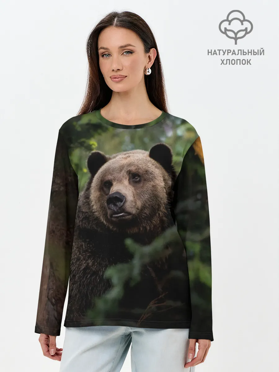 Лонгслив женский. Хлопок / Медведь