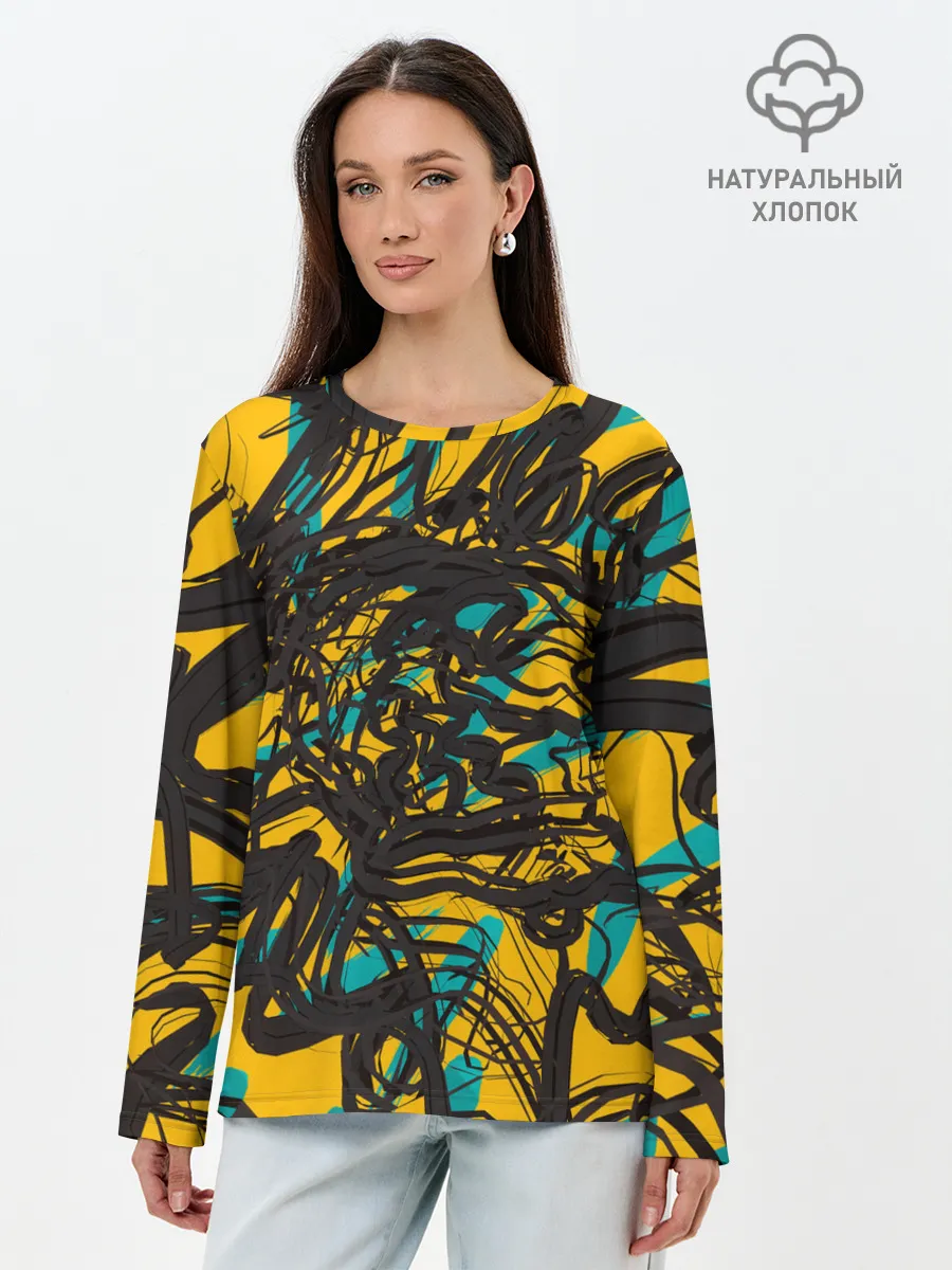 Лонгслив женский. Хлопок / Черные линии