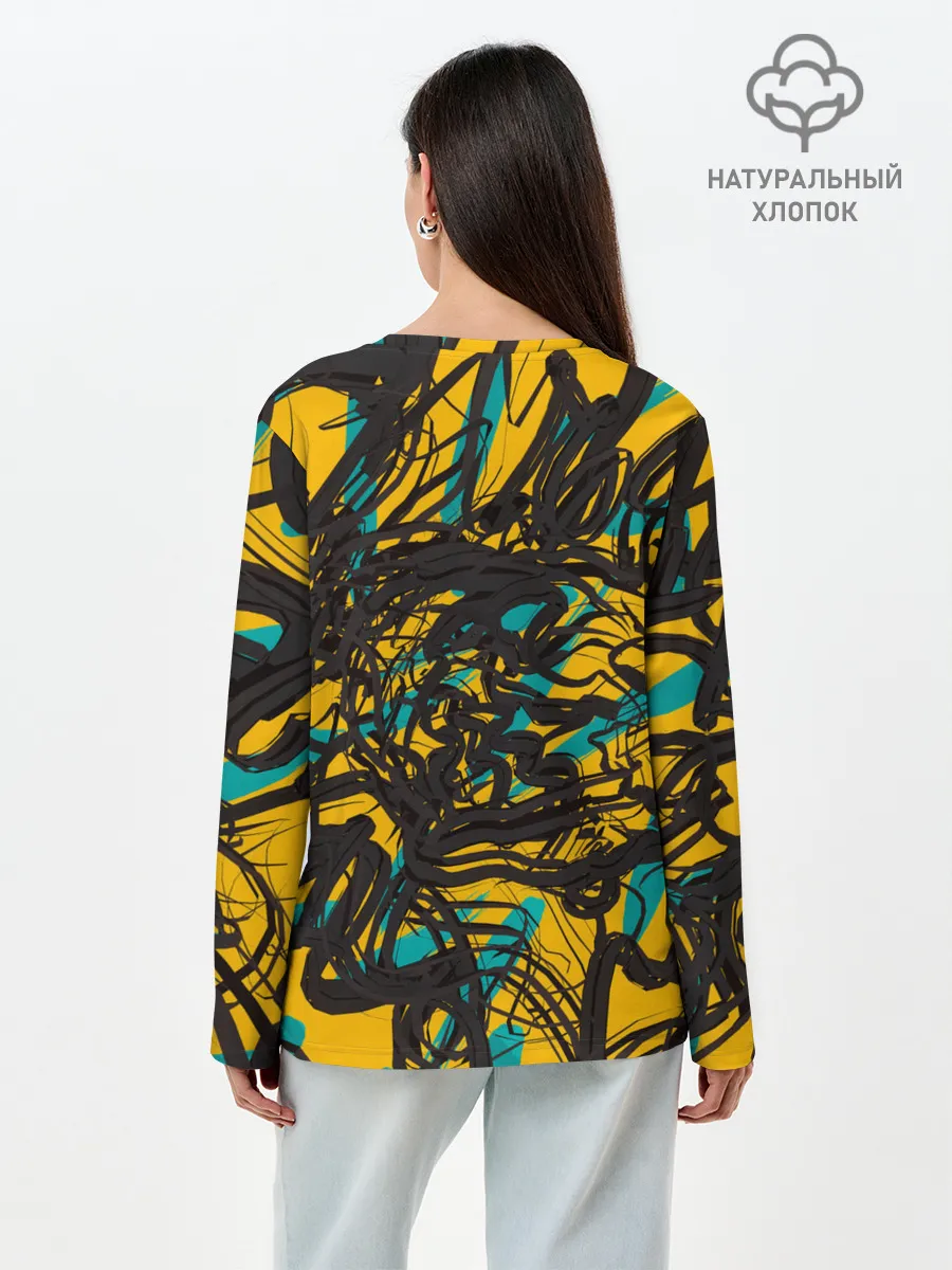 Лонгслив женский. Хлопок / Черные линии