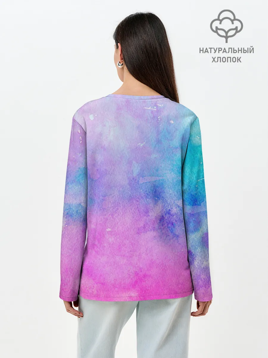 Лонгслив женский. Хлопок / Акварельные пятна