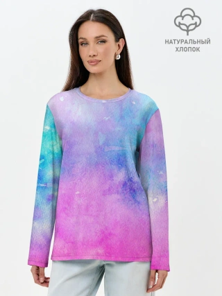 Лонгслив женский. Хлопок / Акварельные пятна