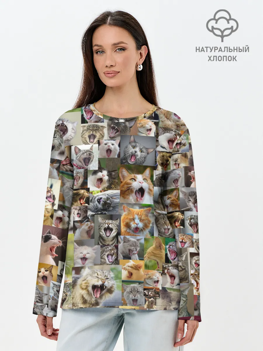Лонгслив женский. Хлопок / Неко ахегао цвет