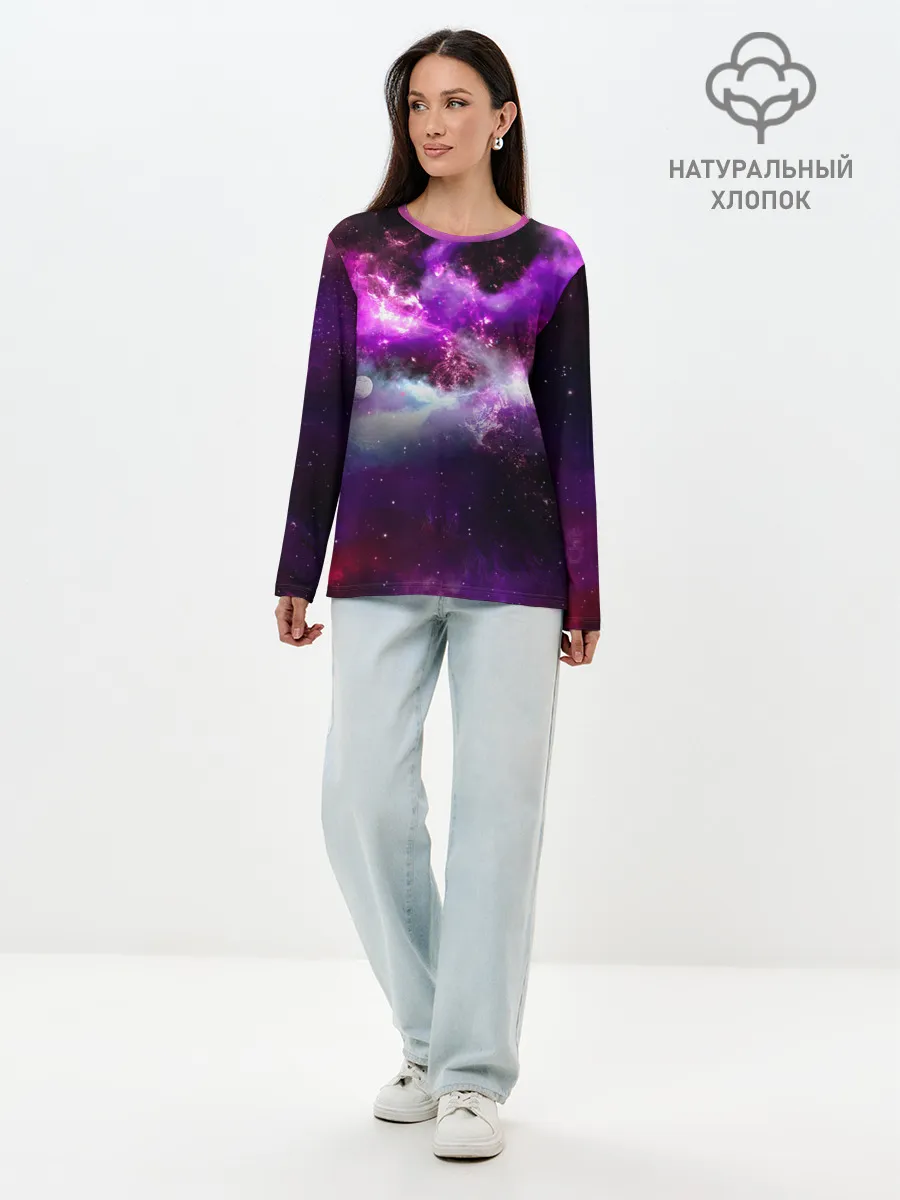 Лонгслив женский. Хлопок / Космическое небо