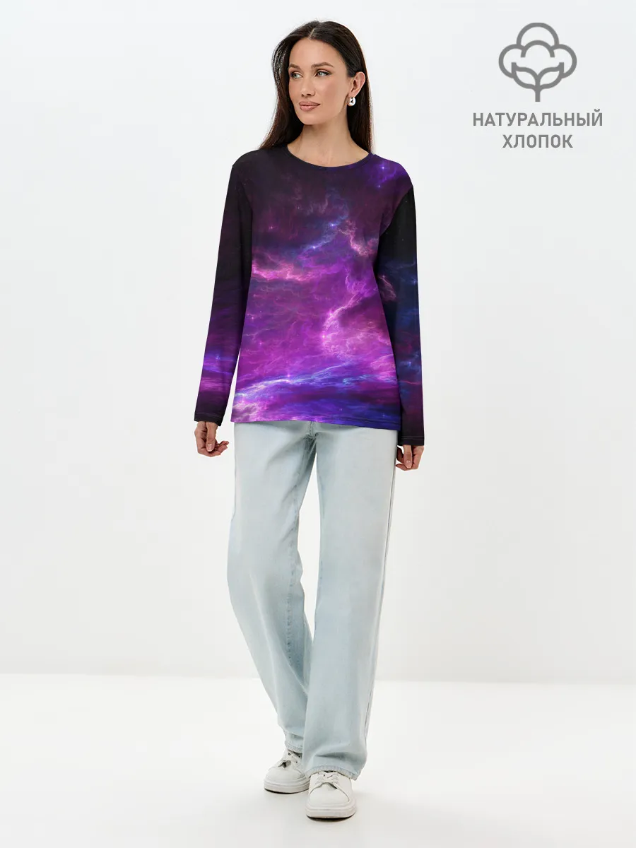 Лонгслив женский. Хлопок / Космическое небо