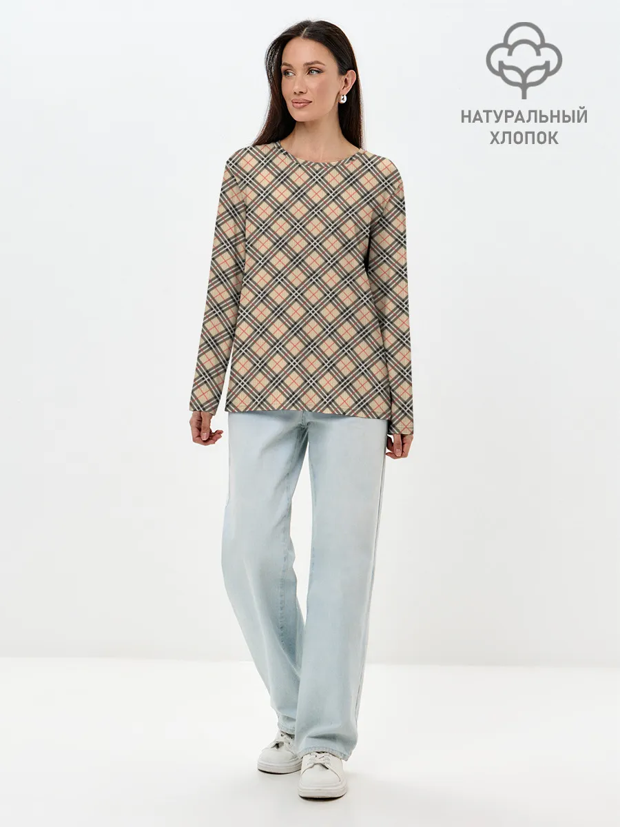 Лонгслив женский. Хлопок / Костюм в клетку