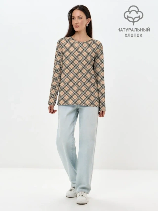 Лонгслив женский. Хлопок / Костюм в клетку