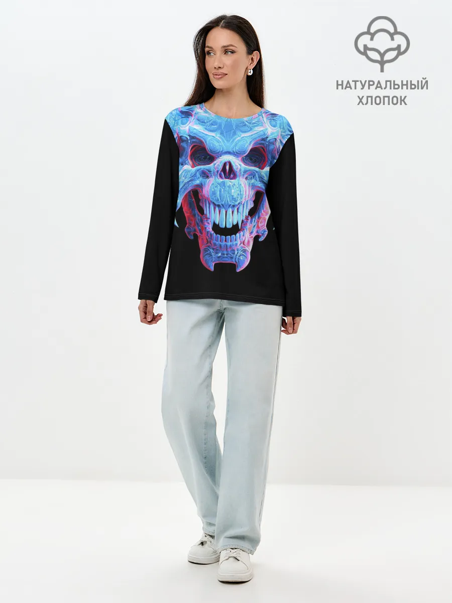 Лонгслив женский. Хлопок / Череп Психоделика