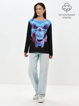 Лонгслив женский. Хлопок / Череп Психоделика