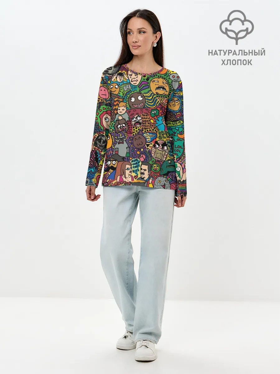 Лонгслив женский. Хлопок / Цветные мемы из ВК