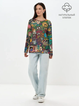 Лонгслив женский. Хлопок / Цветные мемы из ВК