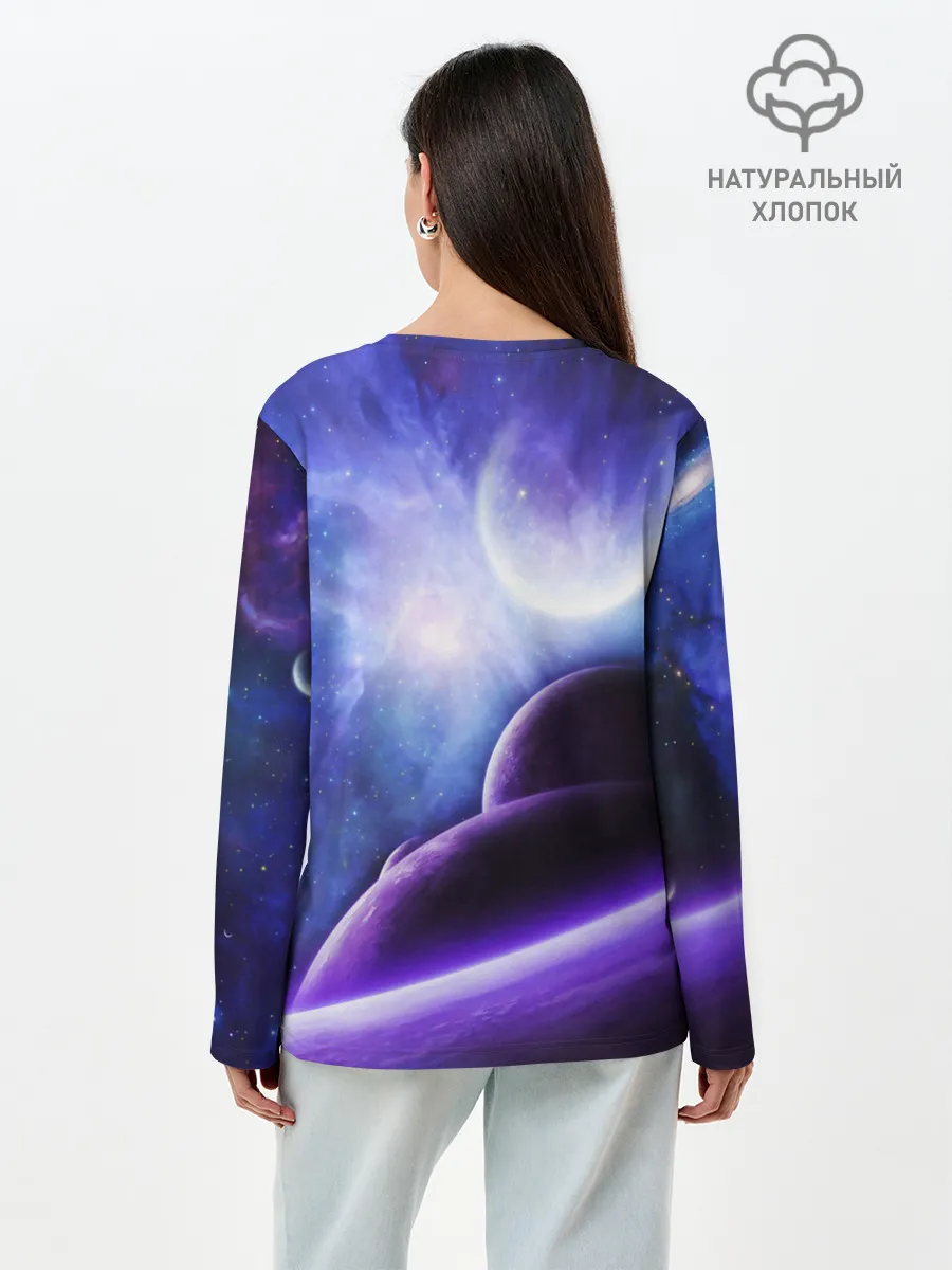 Лонгслив женский. Хлопок / Неоновый Космос