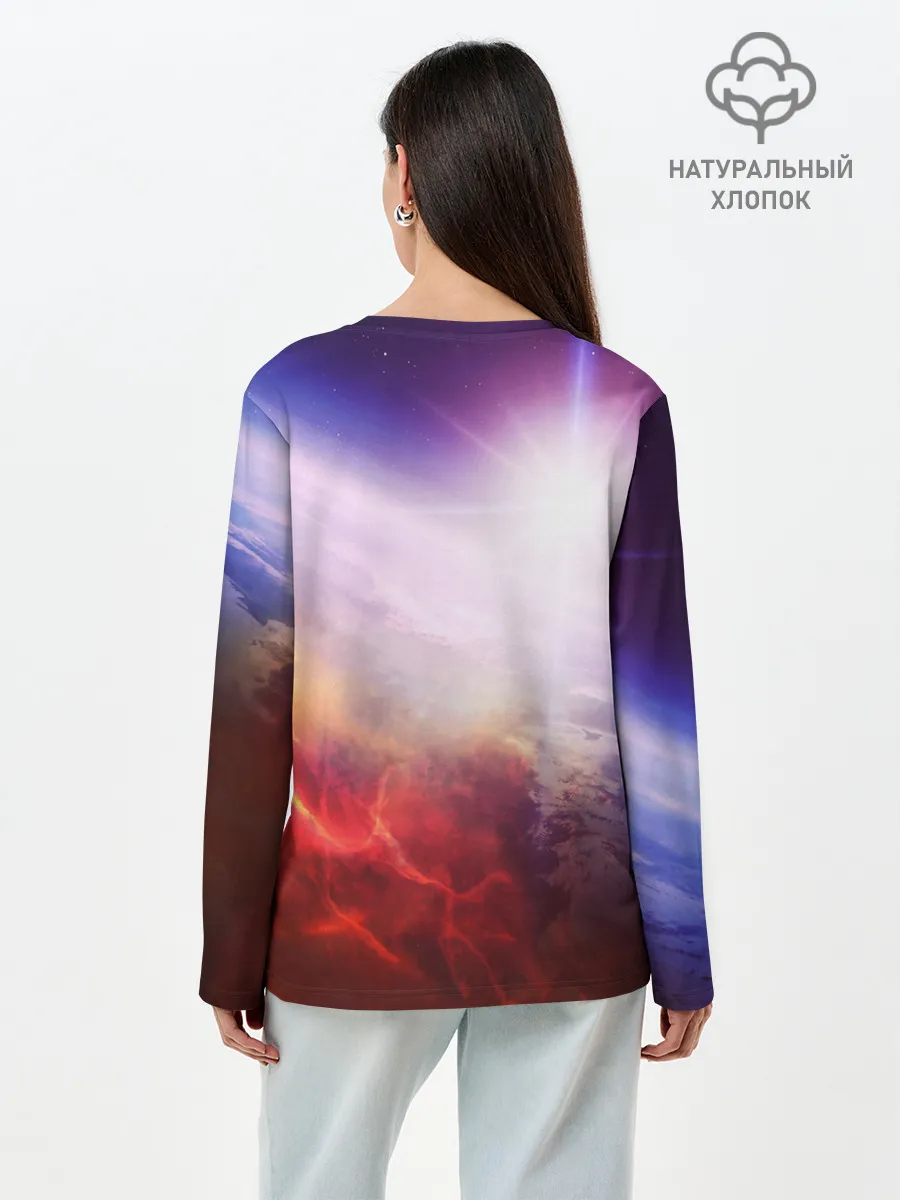 Лонгслив женский. Хлопок / Звезды в неоне