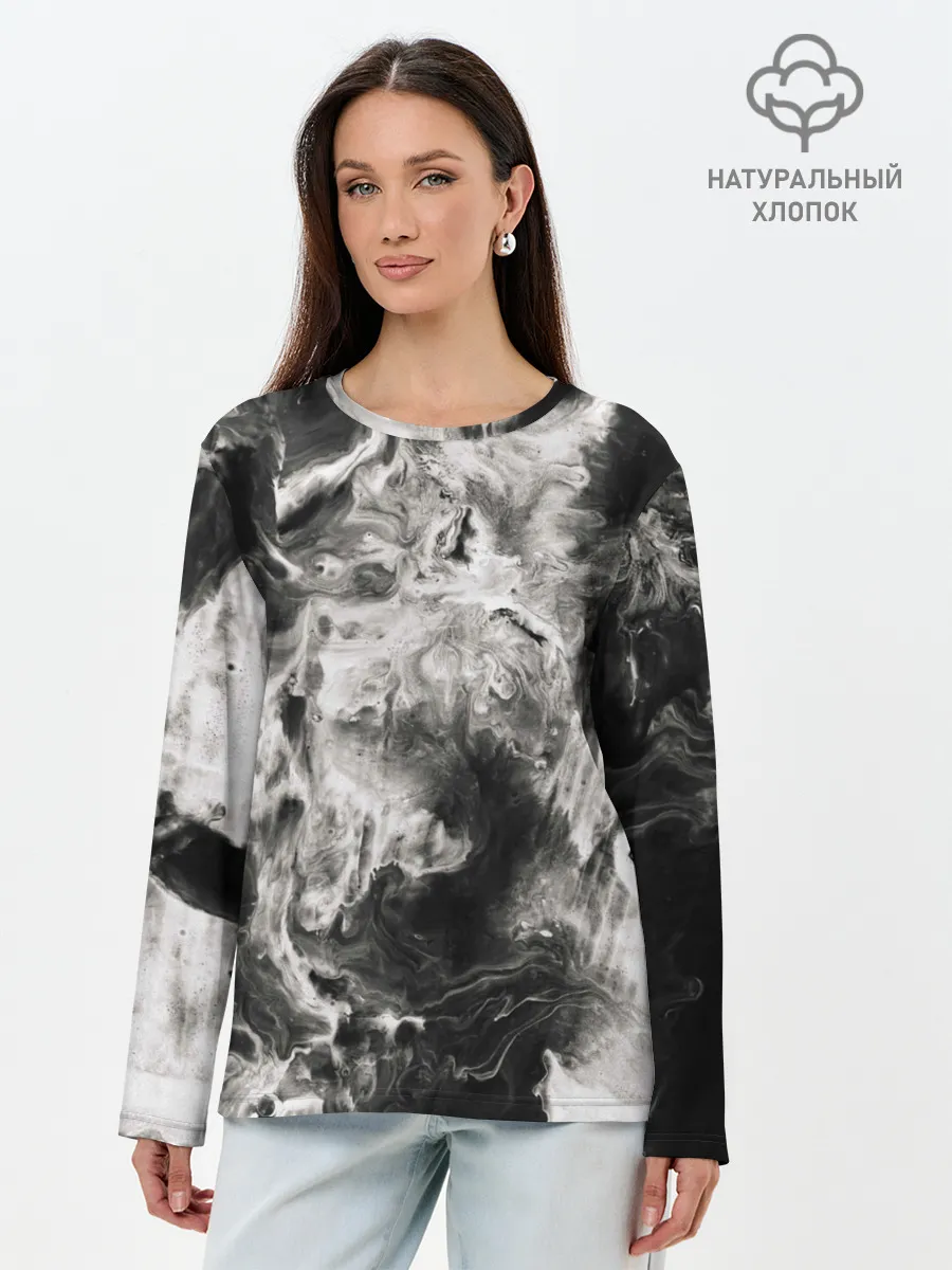 Лонгслив женский. Хлопок / Мрамор
