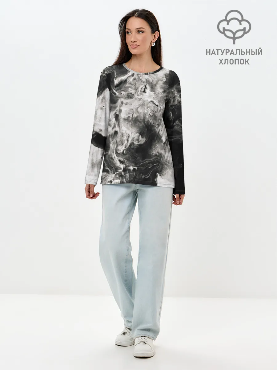 Лонгслив женский. Хлопок / Мрамор