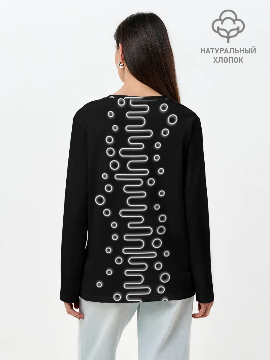 Лонгслив женский. Хлопок / Волны ТЕСЛА