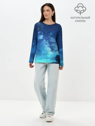Лонгслив женский. Хлопок / Синяя Небо