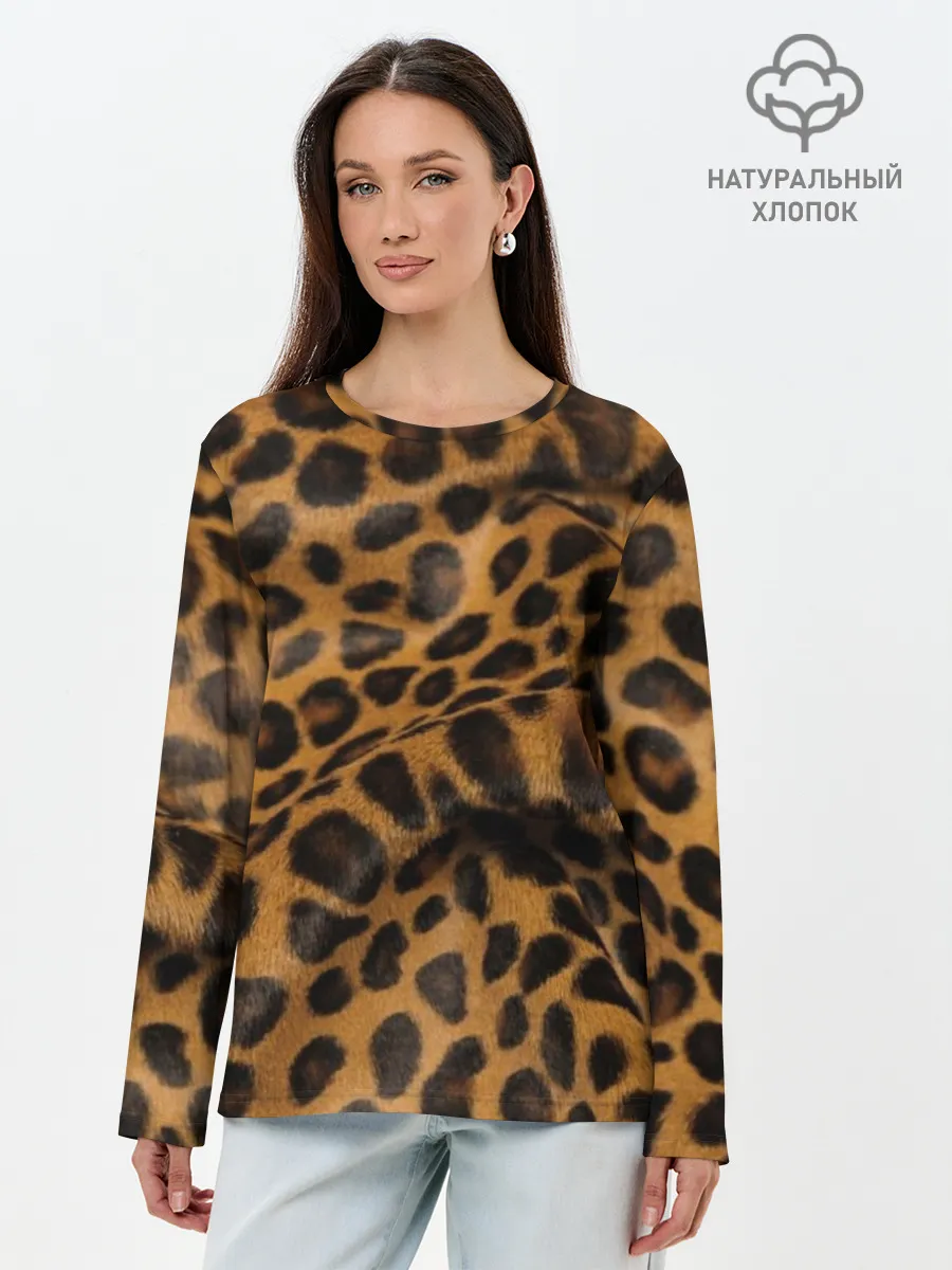 Лонгслив женский. Хлопок / Леопард