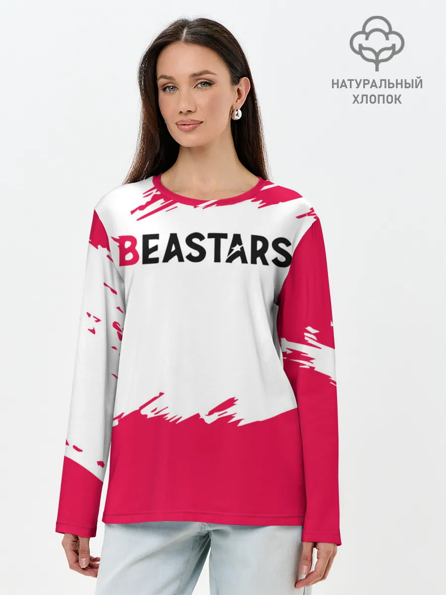 Лонгслив женский. Хлопок / Beastars белые линии