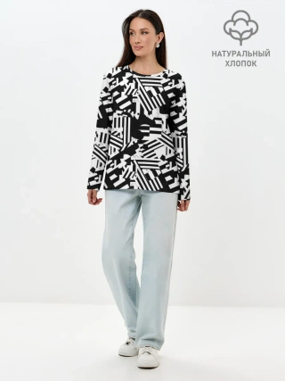 Лонгслив женский. Хлопок / Хаотичные линии