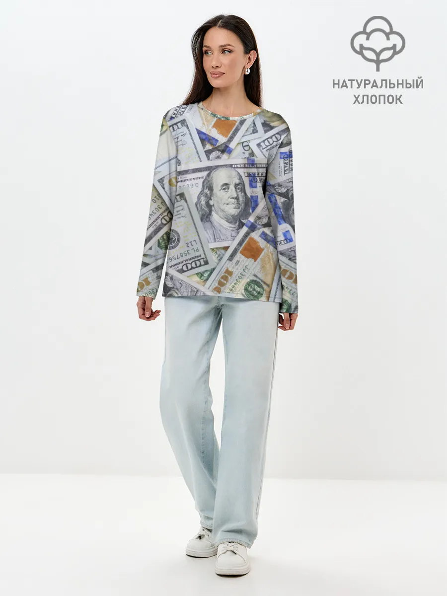 Лонгслив женский. Хлопок / Доллары