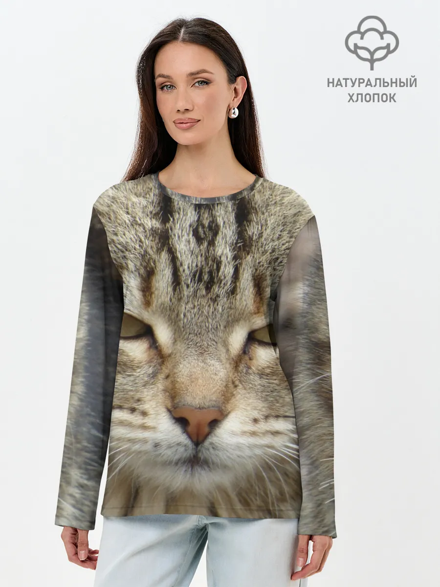 Лонгслив женский. Хлопок / Кот