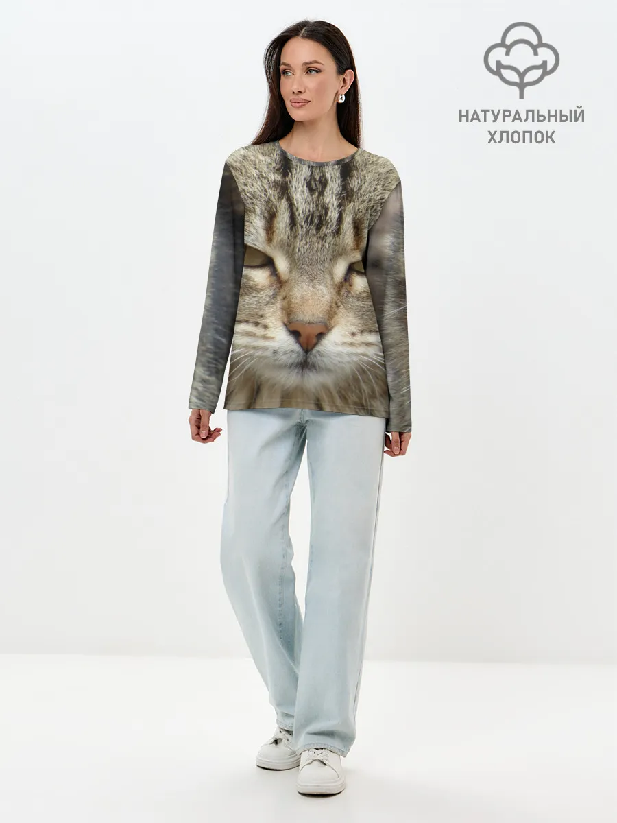 Лонгслив женский. Хлопок / Кот