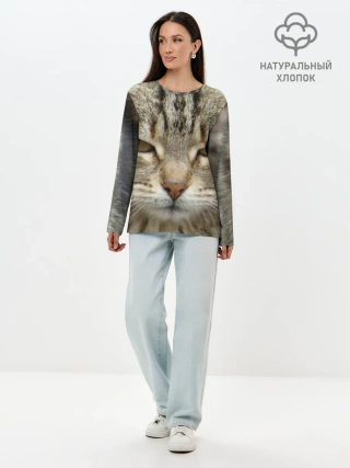 Лонгслив женский. Хлопок / Кот