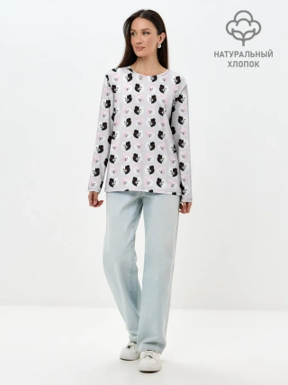Лонгслив женский. Хлопок / Паттерн из монокум
