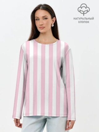 Лонгслив женский. Хлопок / Розовые линии