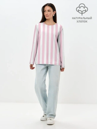 Лонгслив женский. Хлопок / Розовые линии