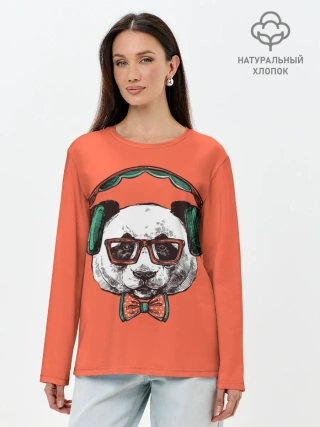 Лонгслив женский. Хлопок / панда-меломан