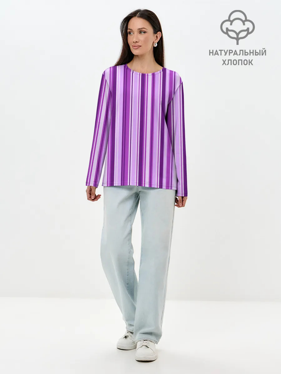 Лонгслив женский. Хлопок / Фиолетово-чёрные полосы